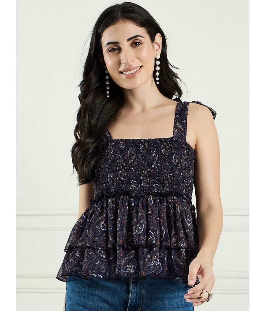     			DRAPE AND DAZZLE Navy Blue Chiffon Women's Peplum Top ( Pack of 1 )