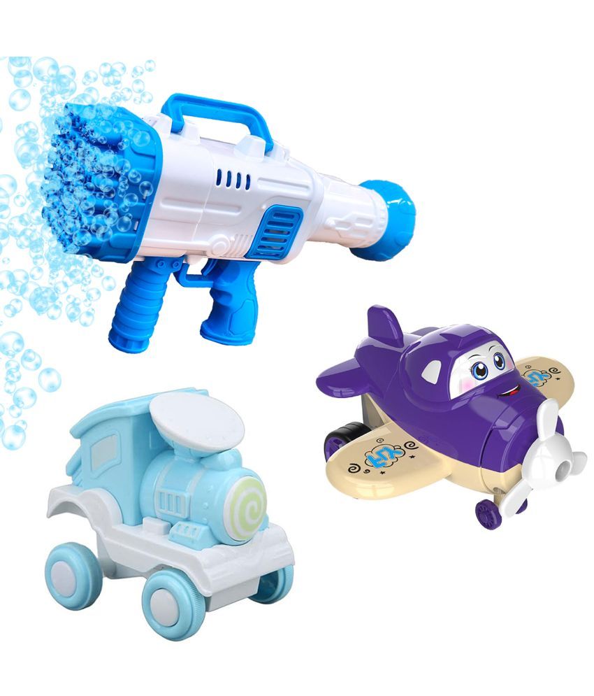     			RAINBOW RIDERS Combo Super Socket 45 Holes Blue Bubble Gun & Roll Stunt Small Locomotive Train & Deform Cartoon Robot Plane For Kids Boys Girls Age 3+ Years