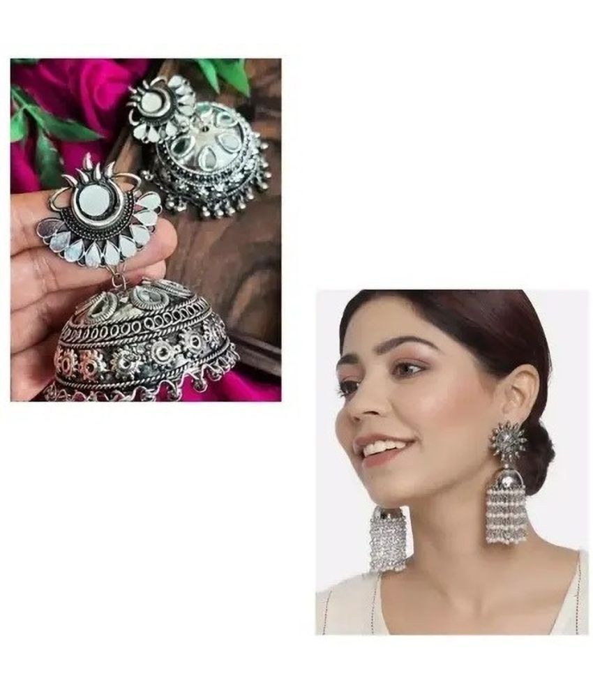     			Samridhi DC Silver Jhumki Earrings ( Pack of 2 )