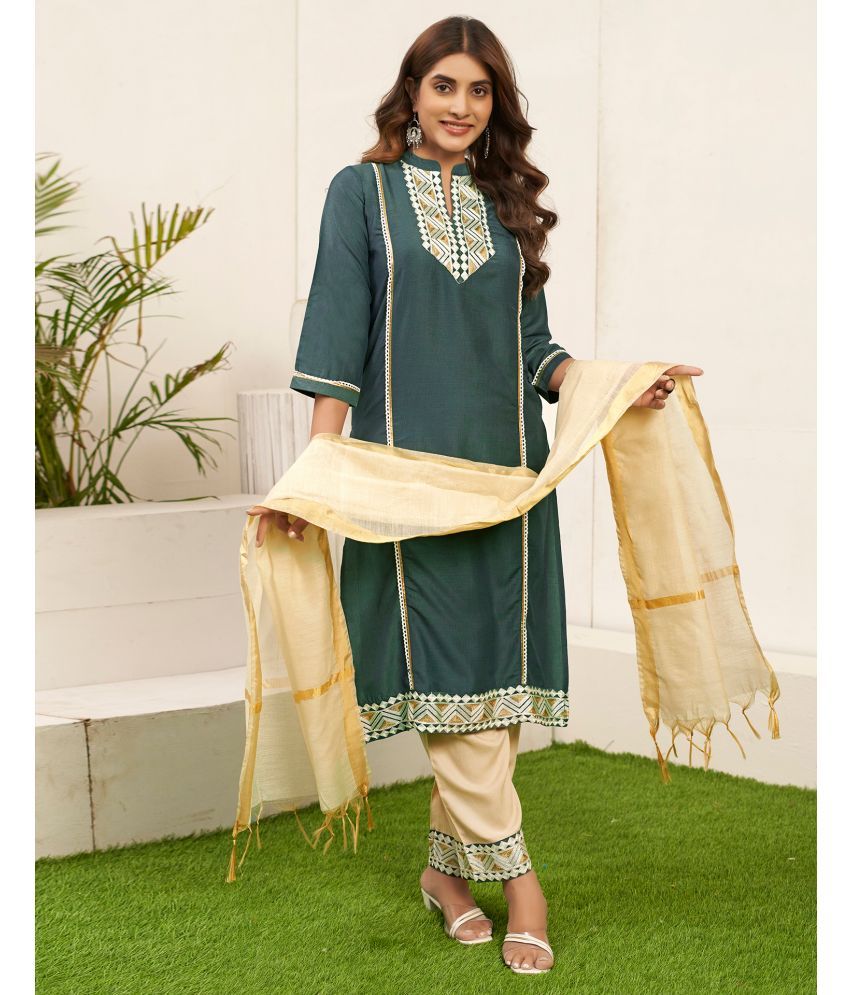     			Skylee Chiffon Embroidered Kurti With Pants Women's Stitched Salwar Suit - Green ( Pack of 1 )