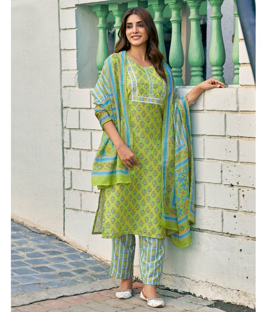     			Skylee Rayon Printed Kurti With Pants Women's Stitched Salwar Suit - Green ( Pack of 1 )