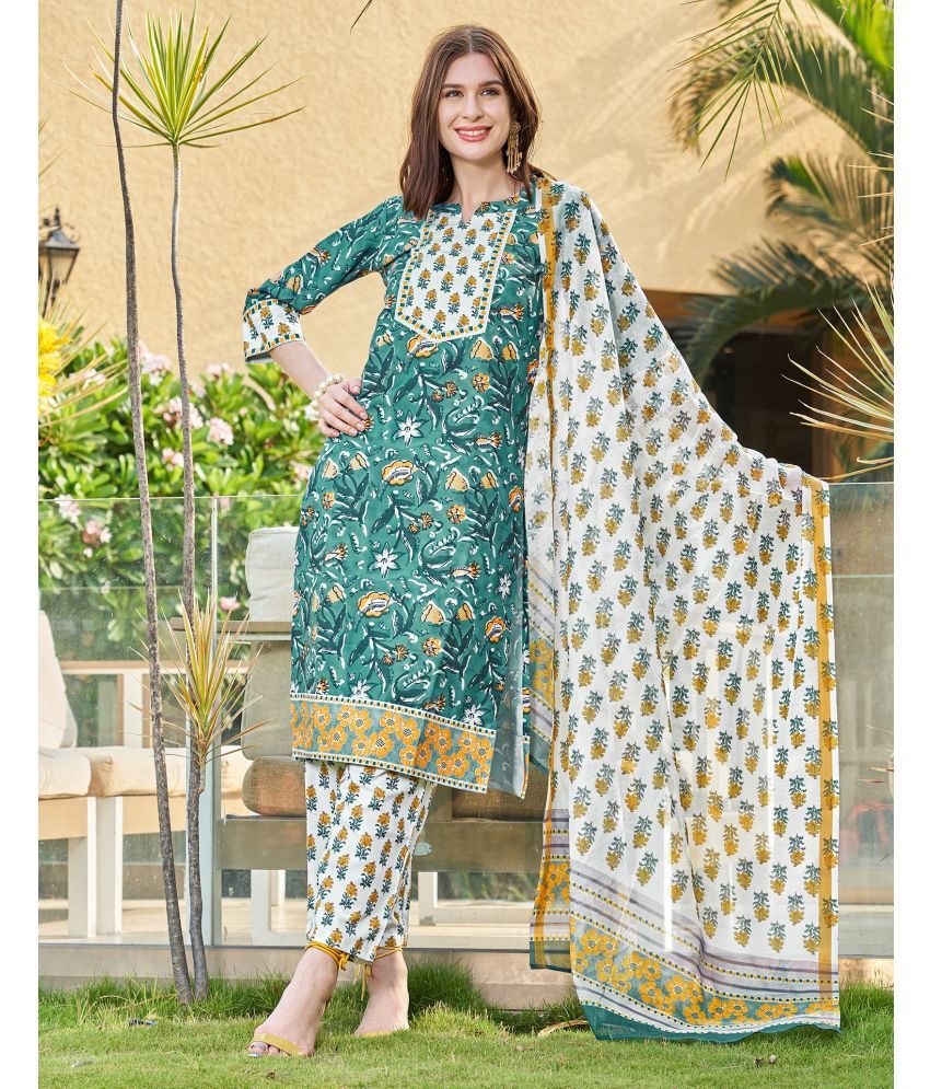     			Skylee Rayon Printed Kurti With Pants Women's Stitched Salwar Suit - Green ( Pack of 1 )