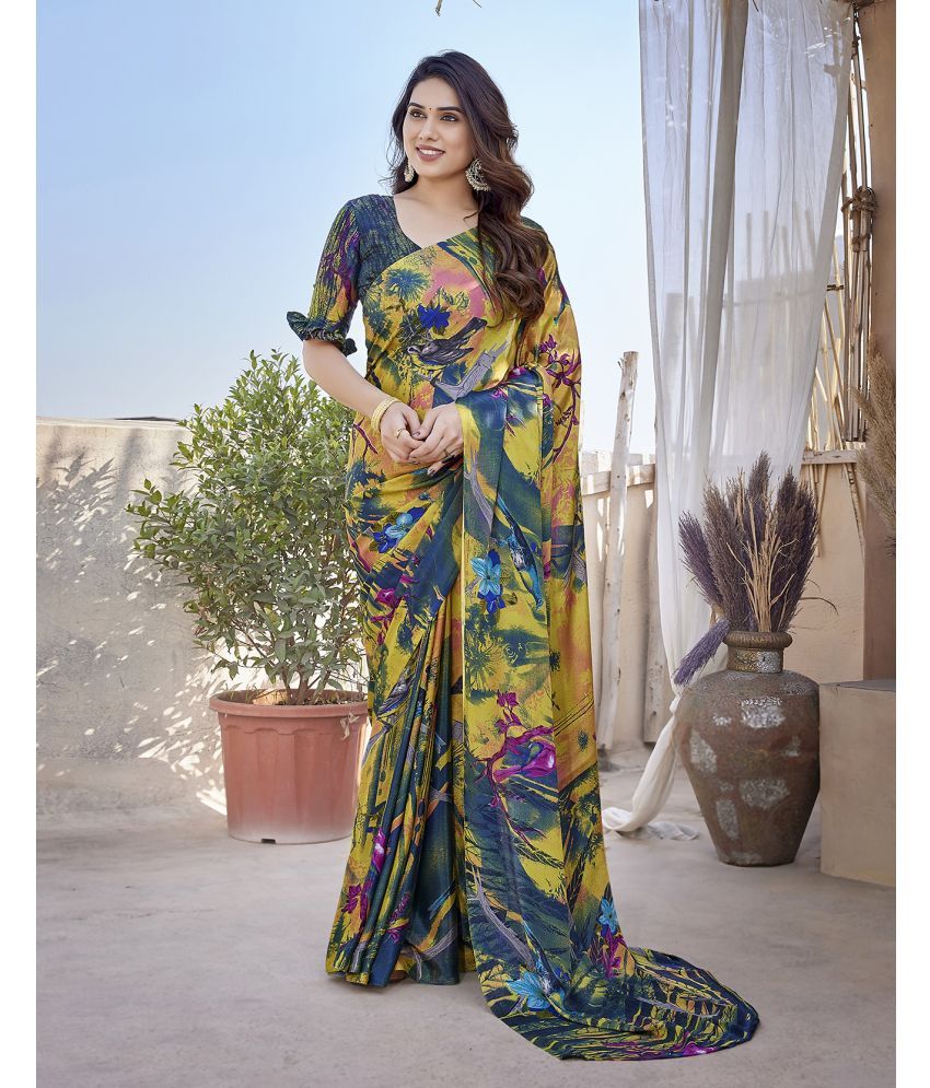     			Yashika Silk Blend Printed Saree With Blouse Piece - Rama ( Pack of 1 )