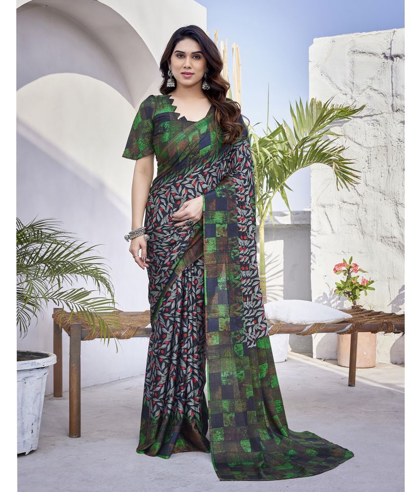     			Yashika Silk Blend Printed Saree With Blouse Piece - Light Green ( Pack of 1 )