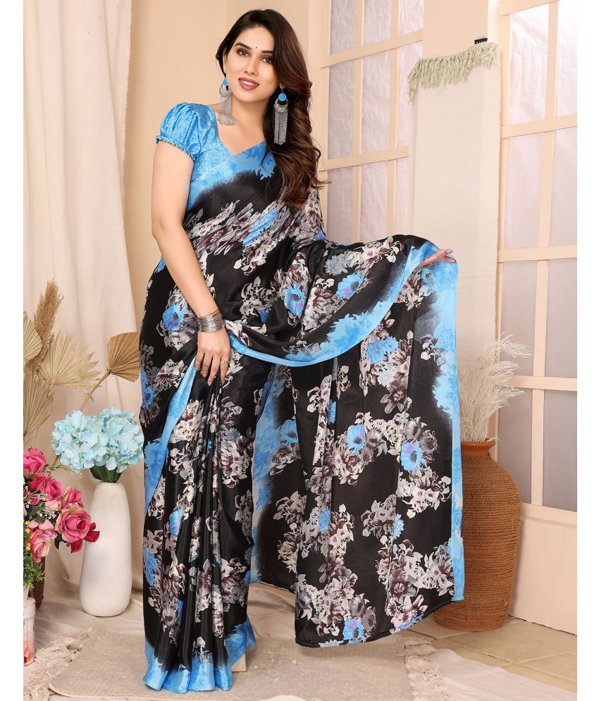     			Yashika Silk Blend Printed Saree With Blouse Piece - Blue ( Pack of 1 )