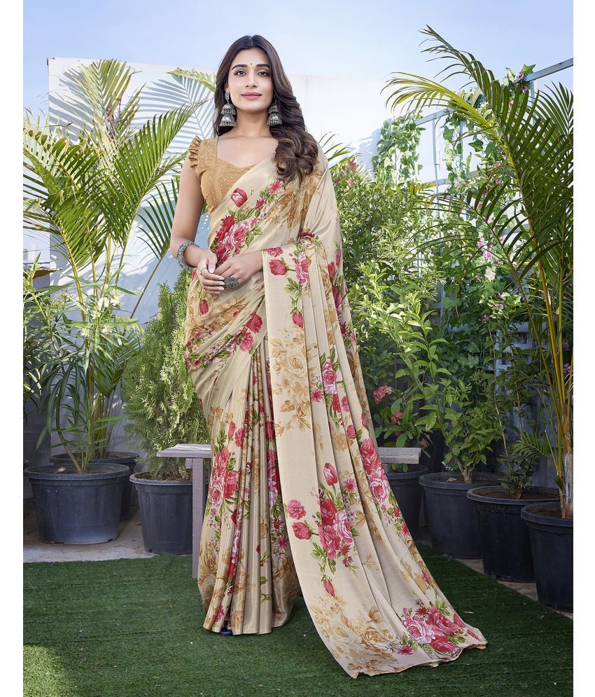     			Yashika Silk Blend Printed Saree With Blouse Piece - Mustard ( Pack of 1 )