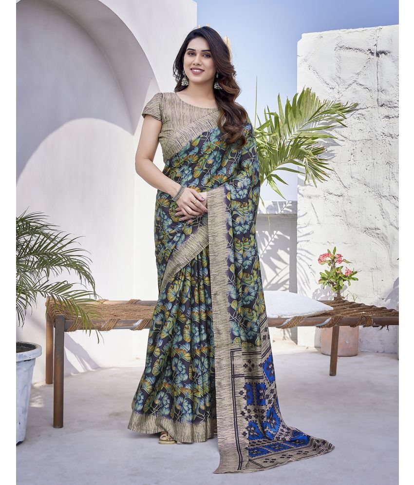     			Yashika Silk Blend Printed Saree With Blouse Piece - Black ( Pack of 1 )