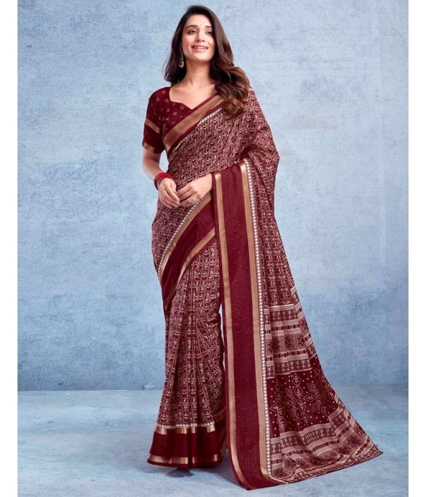     			Sanwariya Silk Silk Blend Printed Saree With Blouse Piece - Maroon ( Pack of 1 )