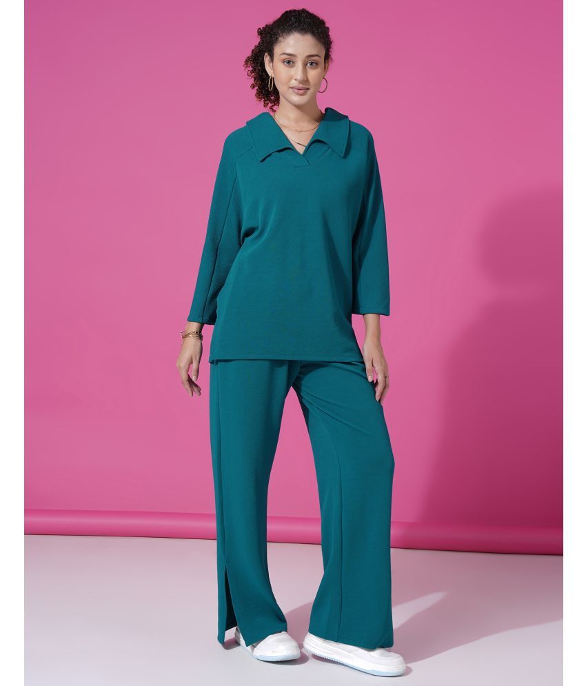     			Selvia Teal Solid Pant Top Set