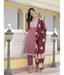 Juniper Cotton Printed Kurti With Pants Women's Stitched Salwar Suit - Wine ( Pack of 1 )