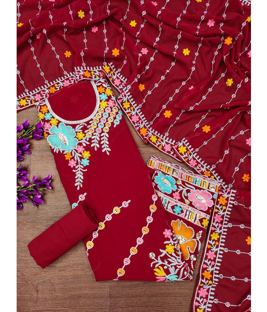     			A TO Z CART Unstitched Georgette Embroidered Dress Material - Maroon ( Pack of 1 )