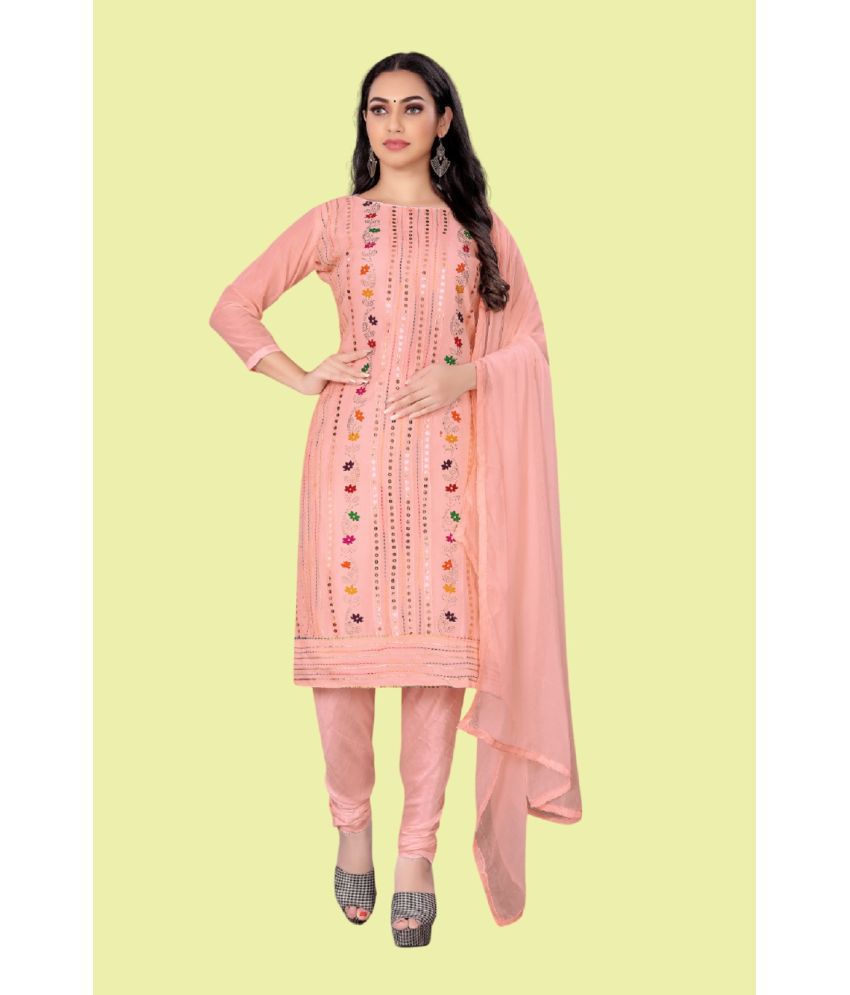     			A TO Z CART Unstitched Chanderi Embroidered Dress Material - Peach ( Pack of 1 )