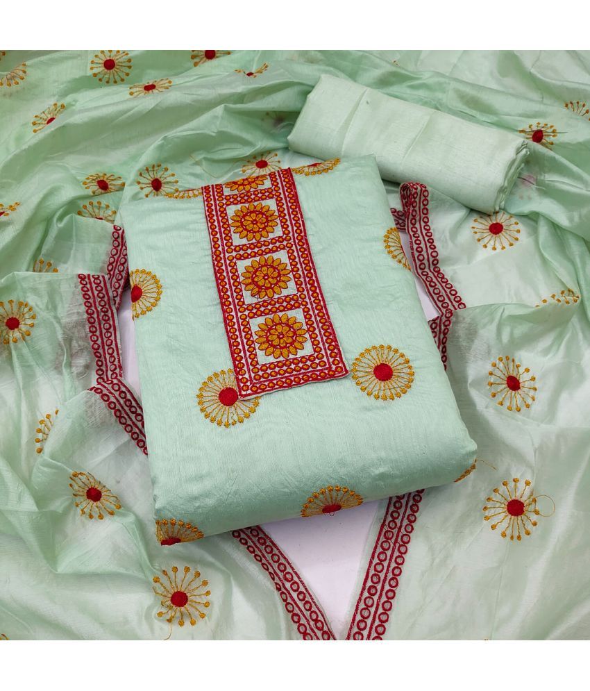     			A TO Z CART Unstitched Chanderi Embroidered Dress Material - Sea Green ( Pack of 1 )