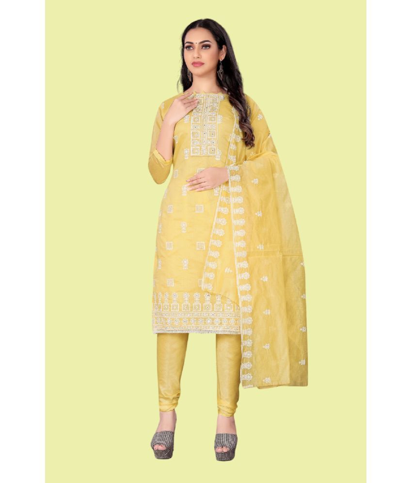     			A TO Z CART Unstitched Chanderi Embroidered Dress Material - Yellow ( Pack of 1 )