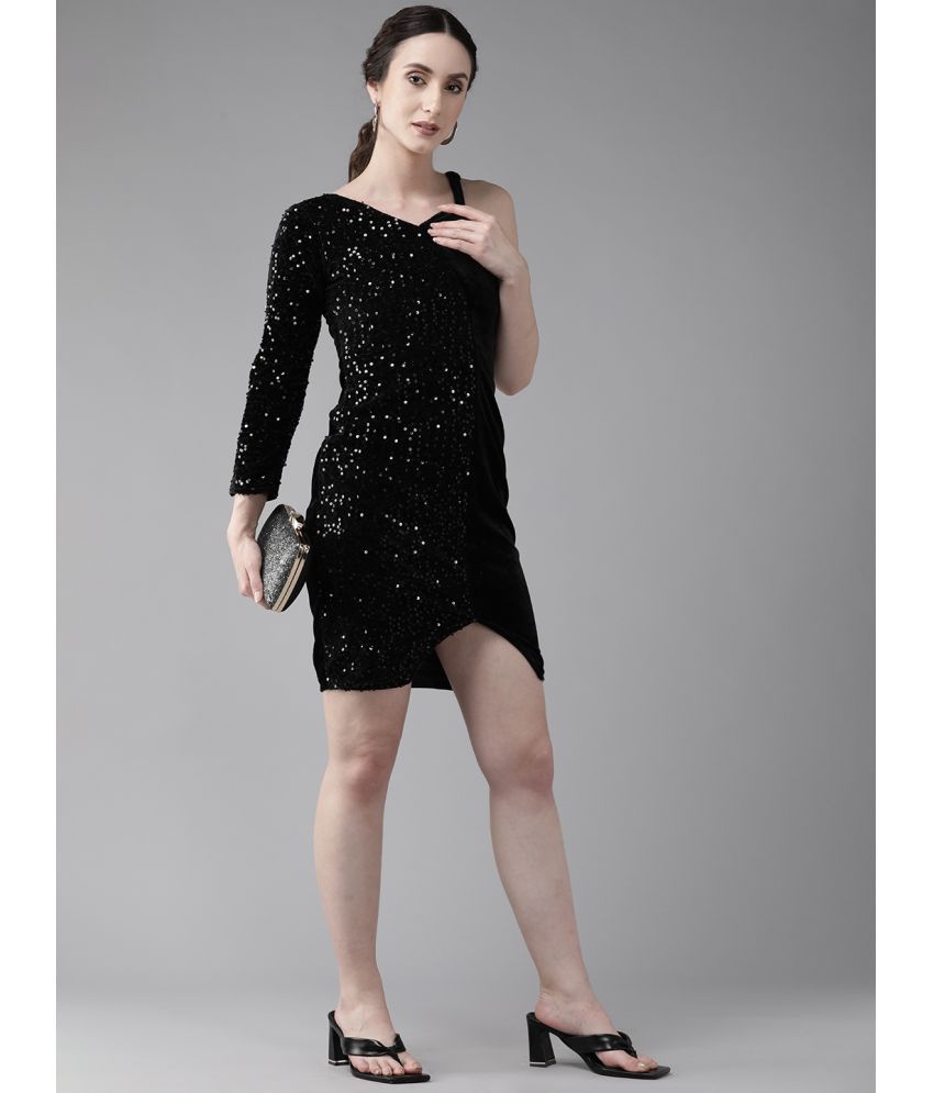     			Aarika Velvet Embellished Mini Women's Bodycon Dress - Black ( Pack of 1 )