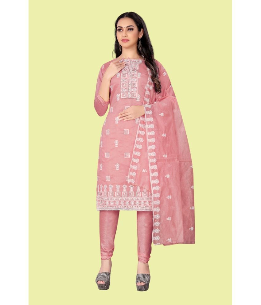     			Aika Unstitched Chanderi Embroidered Dress Material - Peach ( Pack of 1 )