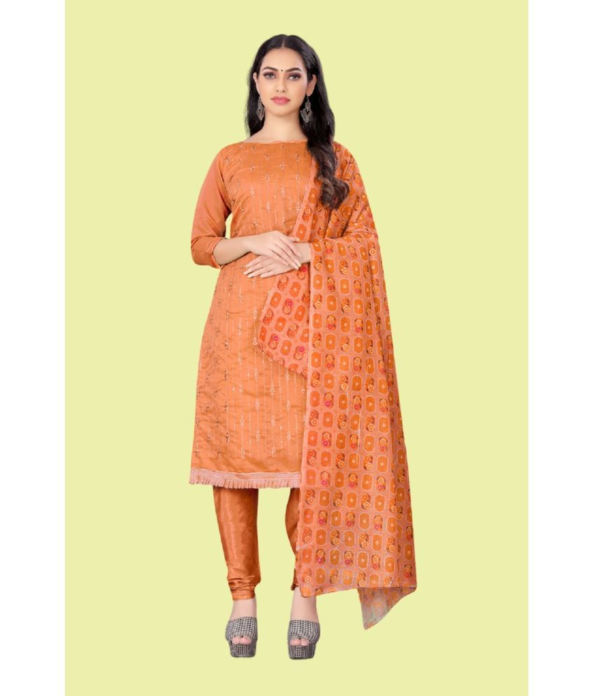     			Aika Unstitched Chanderi Striped Dress Material - Orange ( Pack of 1 )