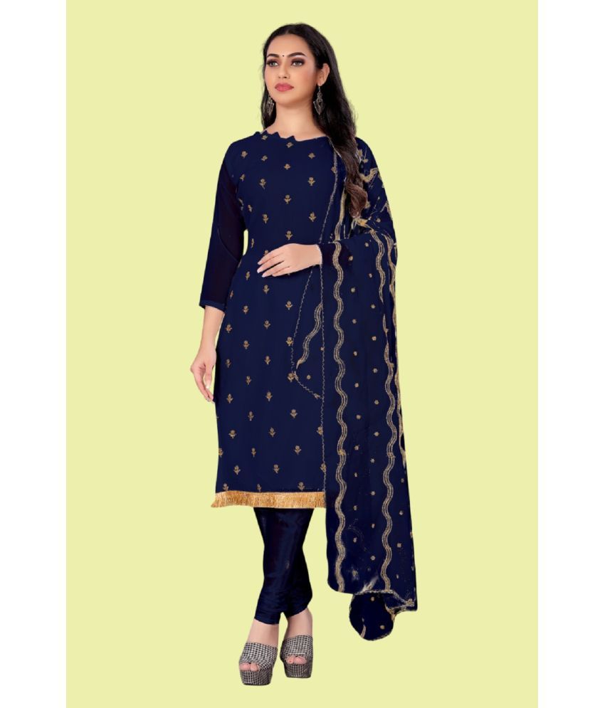     			Aika Unstitched Georgette Embroidered Dress Material - Navy Blue ( Pack of 1 )