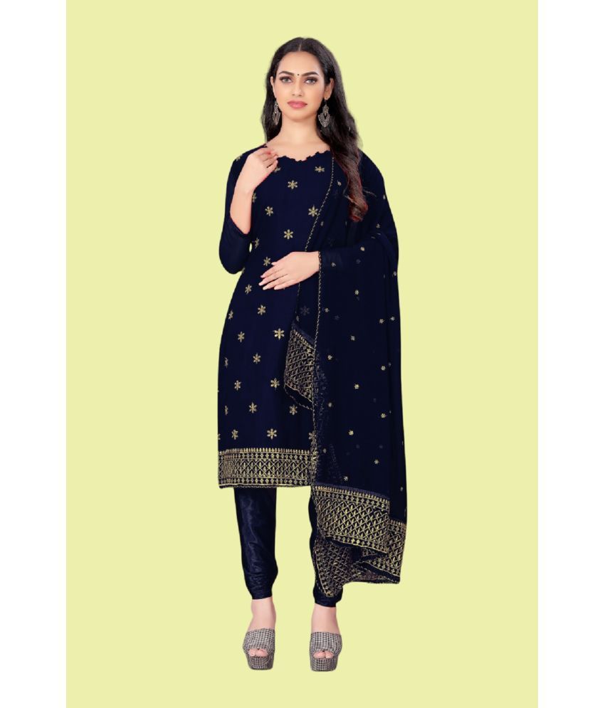     			Aika Unstitched Georgette Embroidered Dress Material - Navy Blue ( Pack of 1 )