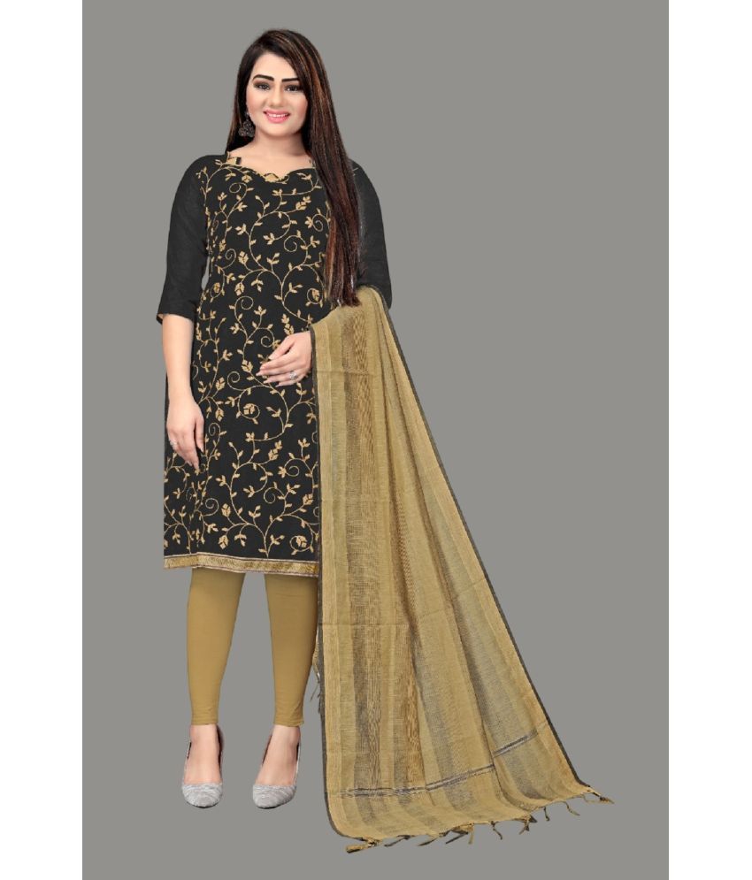     			Apnisha Unstitched Chanderi Embroidered Dress Material - Black ( Pack of 1 )