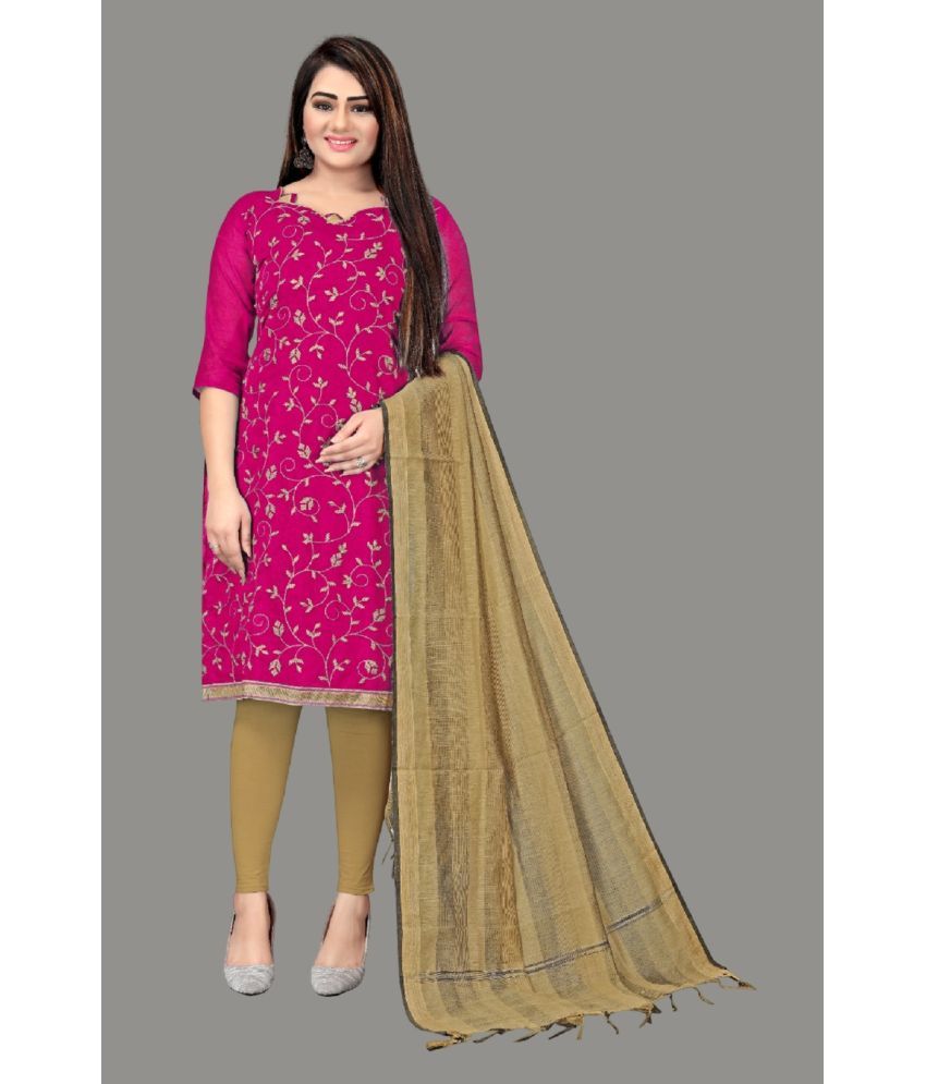     			Apnisha Unstitched Chanderi Embroidered Dress Material - Pink ( Pack of 1 )