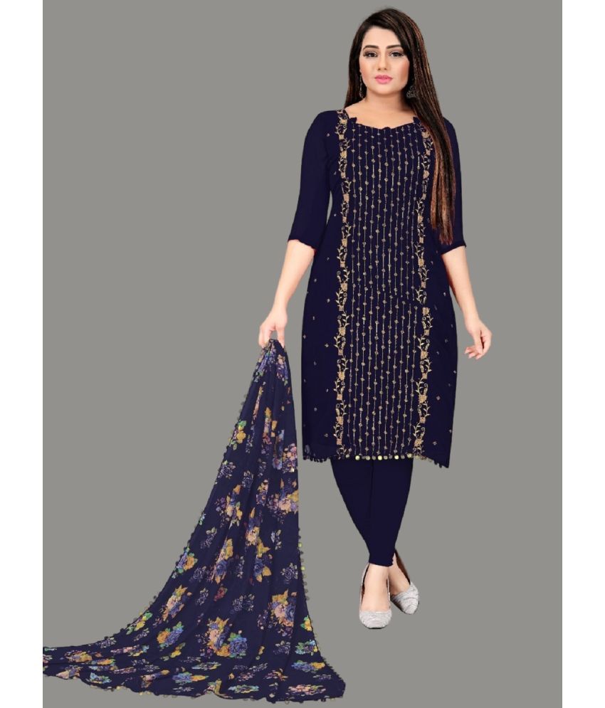     			Apnisha Unstitched Georgette Embroidered Dress Material - Navy Blue ( Pack of 1 )