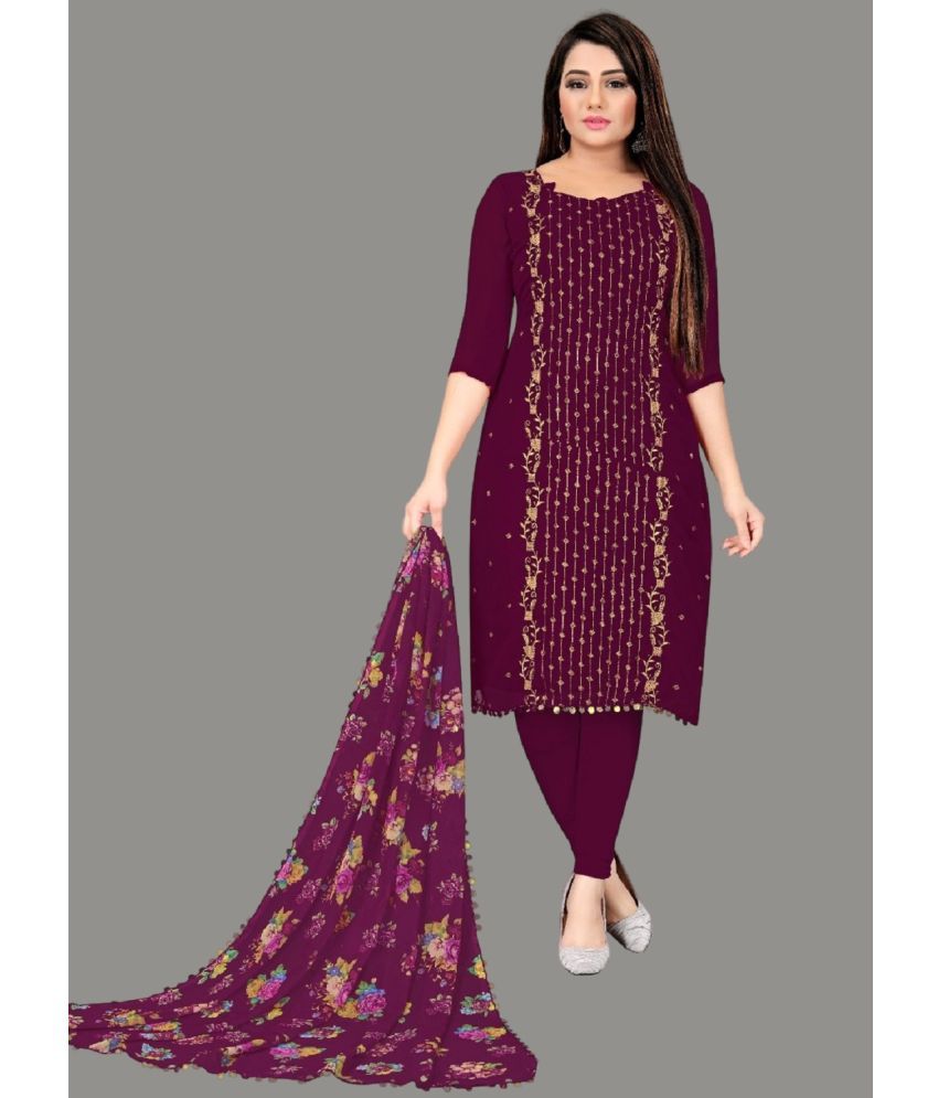     			Apnisha Unstitched Georgette Embroidered Dress Material - Magenta ( Pack of 1 )