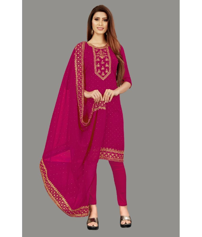     			Apnisha Unstitched Georgette Embroidered Dress Material - Magenta ( Pack of 1 )