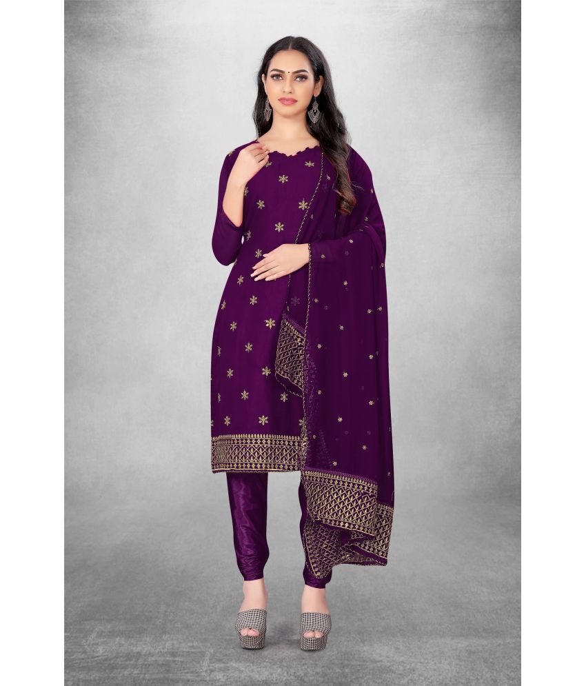     			Apnisha Unstitched Georgette Embroidered Dress Material - Wine ( Pack of 1 )