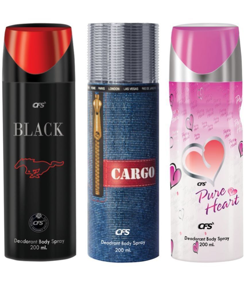     			CFS  Cargo Blue, Black & Pure Heart Pink Body Spray for Unisex 600 ml ( Pack of 3 )