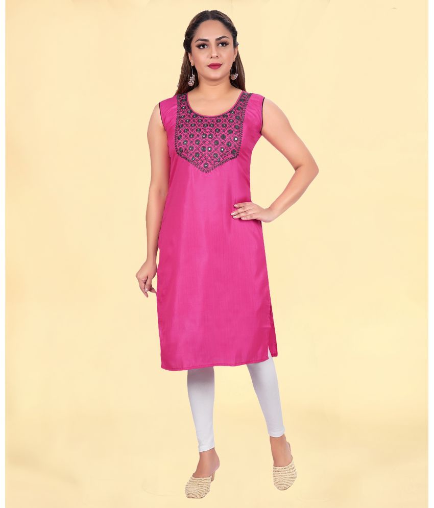     			Colorscube Cotton Silk Embroidered Straight Women's Kurti - Pink ( Pack of 1 )