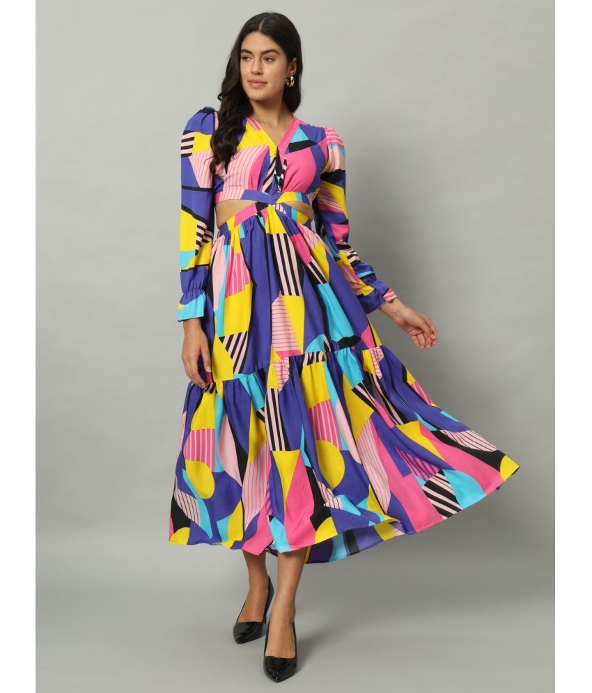     			Femvy Polyester Printed Ankle Length Women's Fit & Flare Dress - Multicolor ( Pack of 1 )