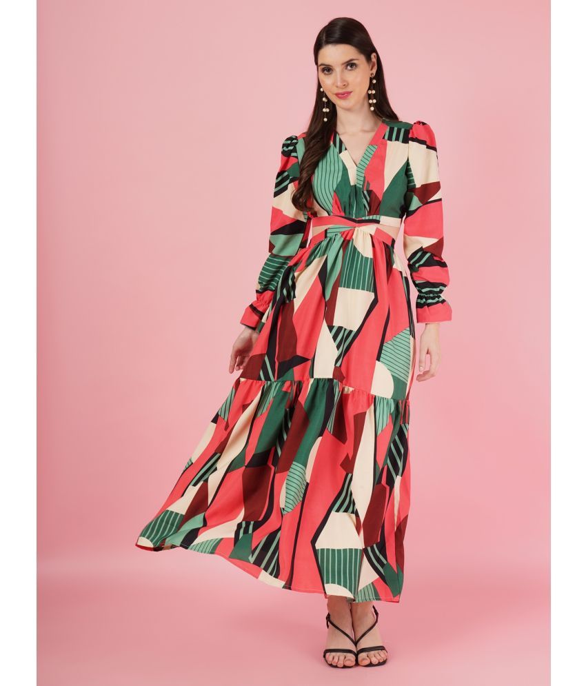     			Femvy Polyester Printed Full Length Women's Cut Out Dress - Green ( Pack of 1 )