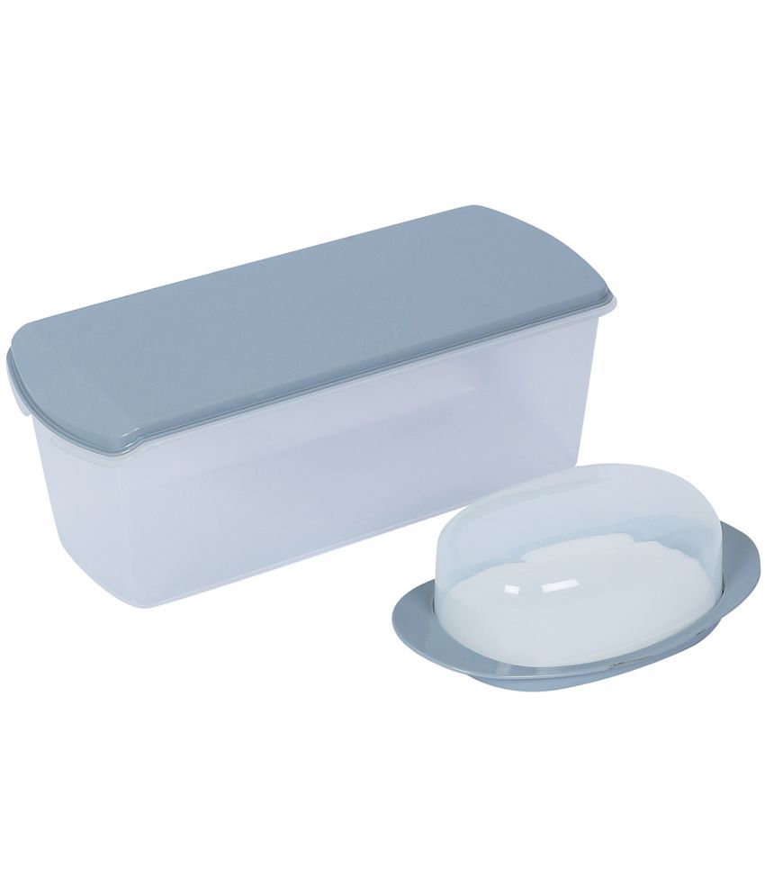     			Gluman Butter Dish & Polyproplene Grey Bread Container ( Set of 2 )