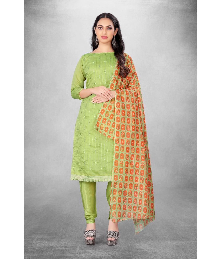     			JULEE Unstitched Chanderi Embroidered Dress Material - Sea Green ( Pack of 1 )