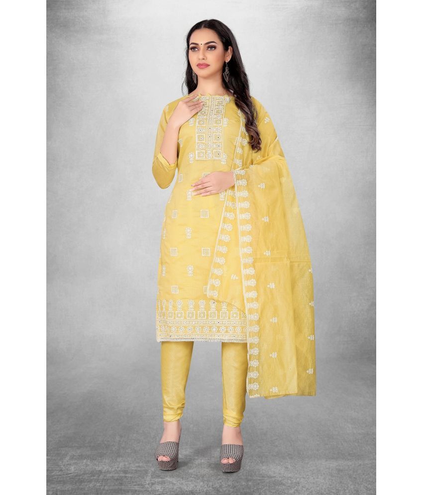     			JULEE Unstitched Chanderi Embroidered Dress Material - Yellow ( Pack of 1 )