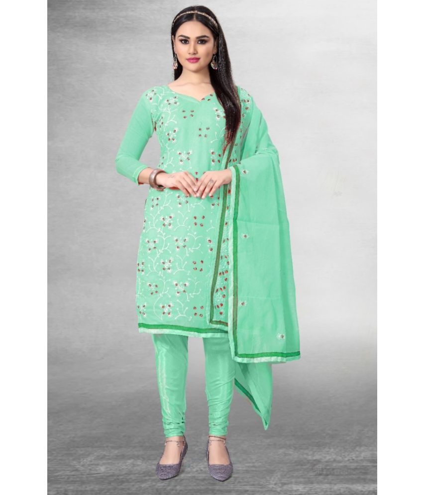     			JULEE Unstitched Chanderi Embroidered Dress Material - Sea Green ( Pack of 1 )