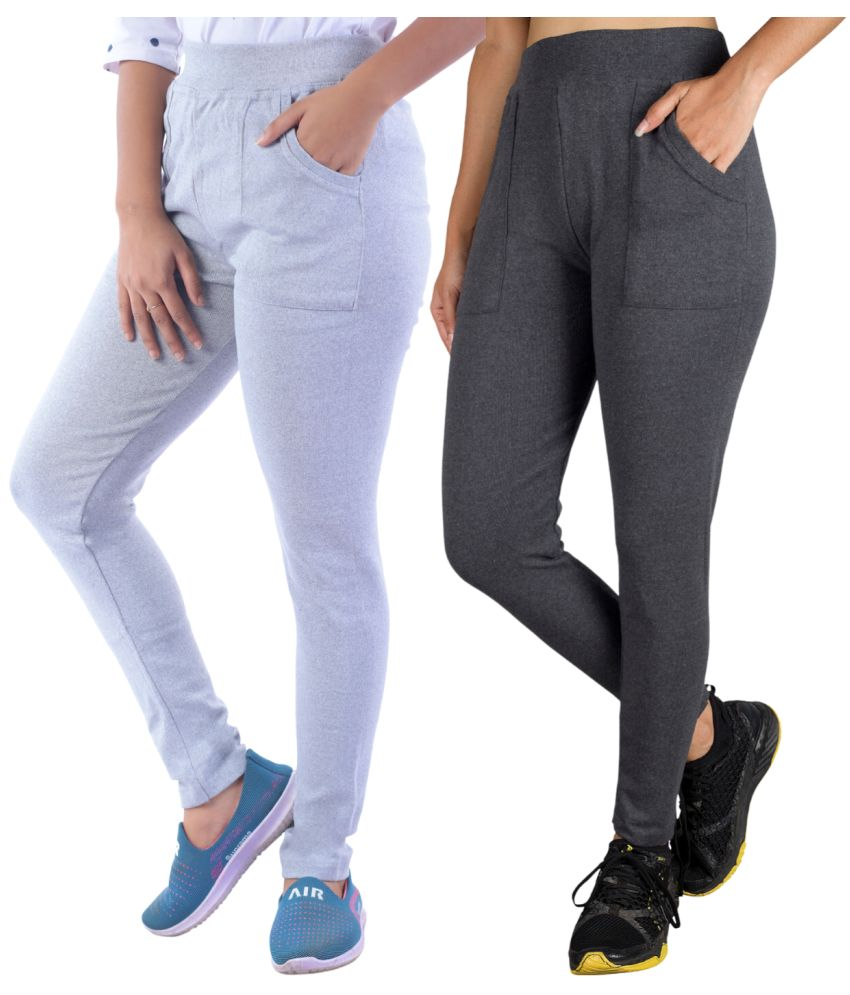     			KARARO JEGGINGS - Cotton Blend Skinny Fit Light Grey Women's Jeggings ( Pack of 2 )