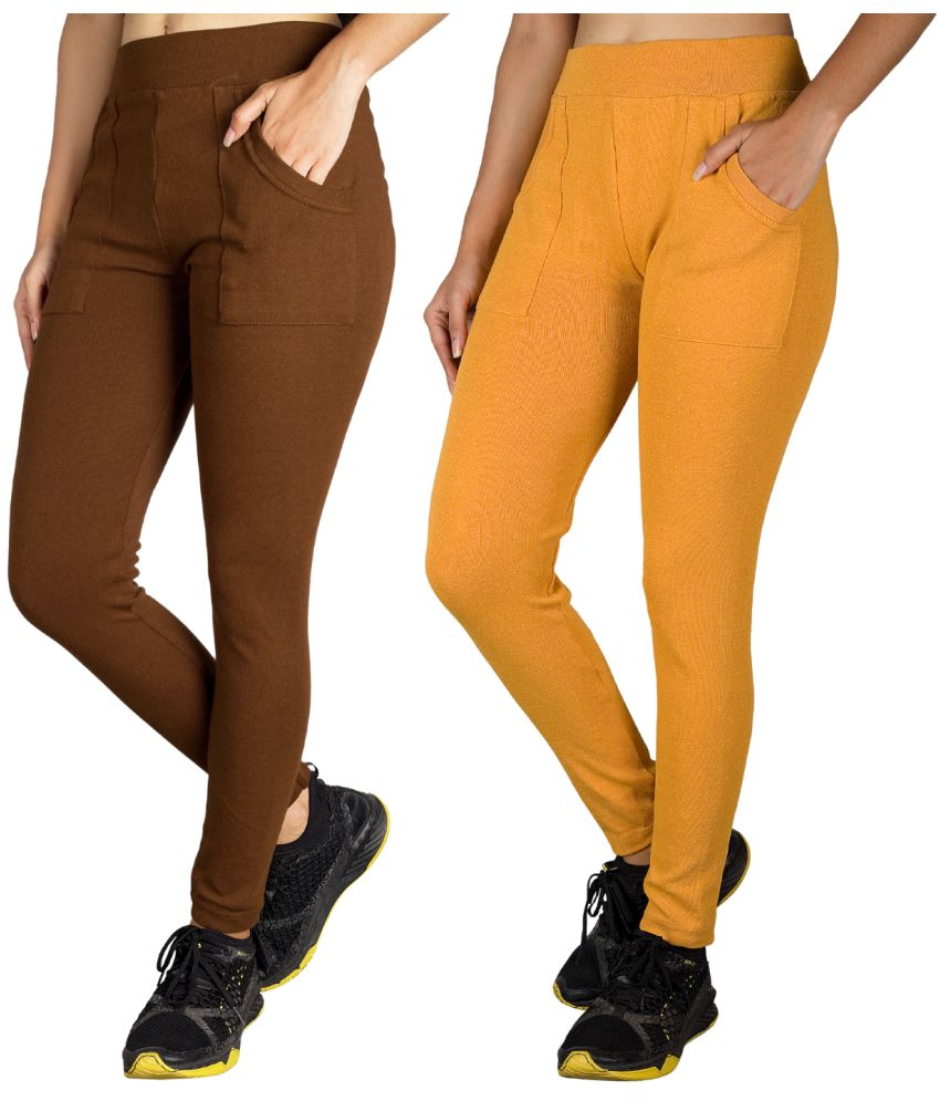     			KARARO JEGGINGS - Cotton Blend Skinny Fit Mustard Women's Jeggings ( Pack of 2 )