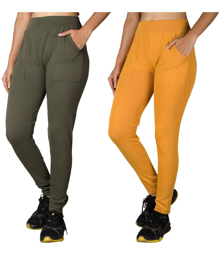     			KARARO JEGGINGS - Cotton Blend Skinny Fit Olive Women's Jeggings ( Pack of 2 )