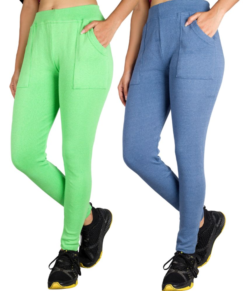     			KARARO JEGGINGS - Cotton Blend Skinny Fit Fluorescent Green Women's Jeggings ( Pack of 2 )