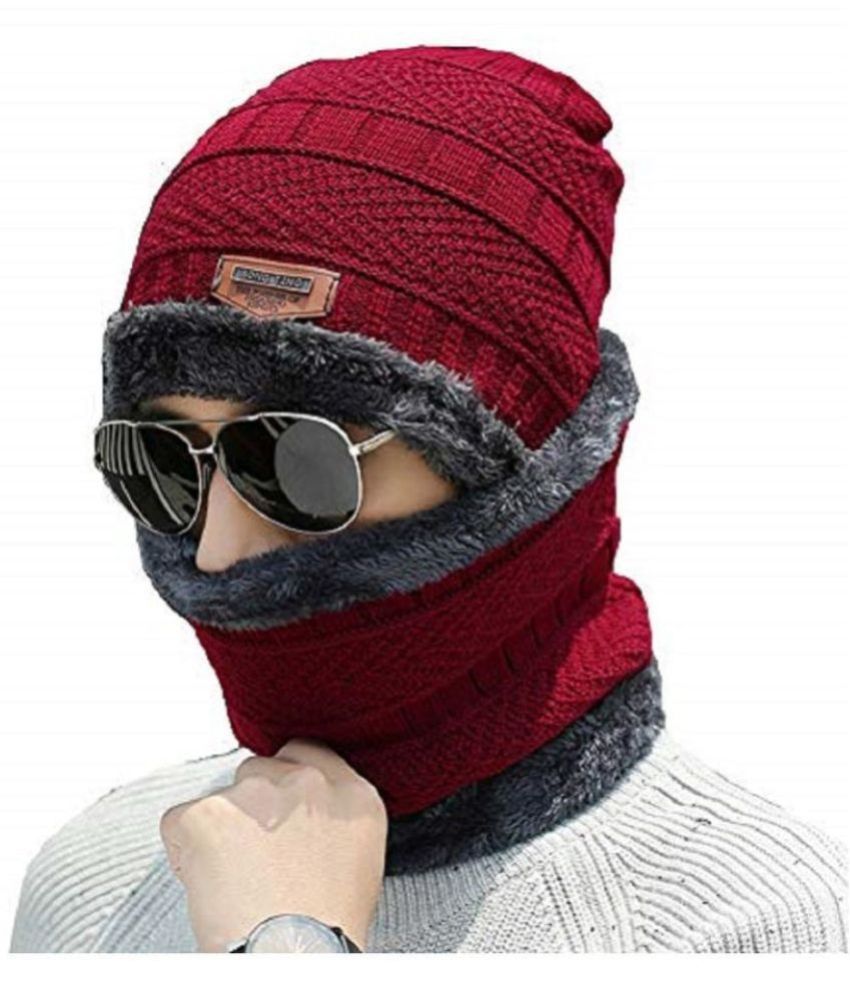     			Leavess Maroon Woollen Men's Cap ( Pack of 1 )