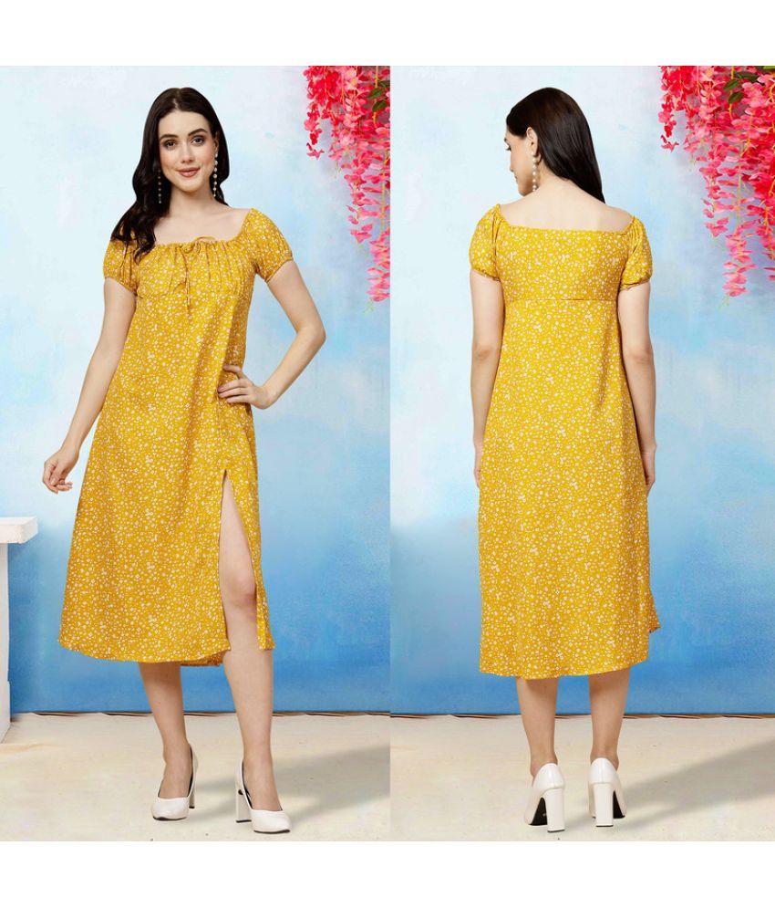     			MISS AYSE Crepe Printed Midi Women's Cut Out Dress - Yellow ( Pack of 1 )