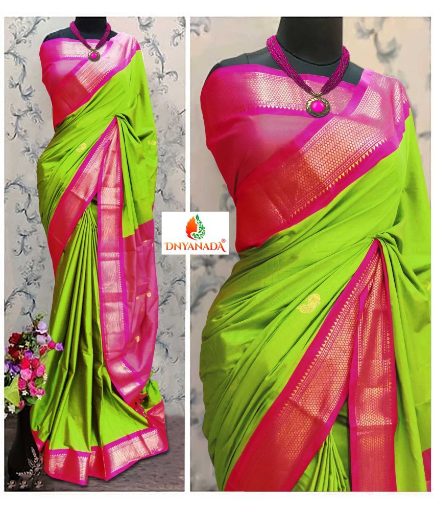     			Mysstre Cotton Silk Woven Saree With Blouse Piece - Light Green ( Pack of 1 )