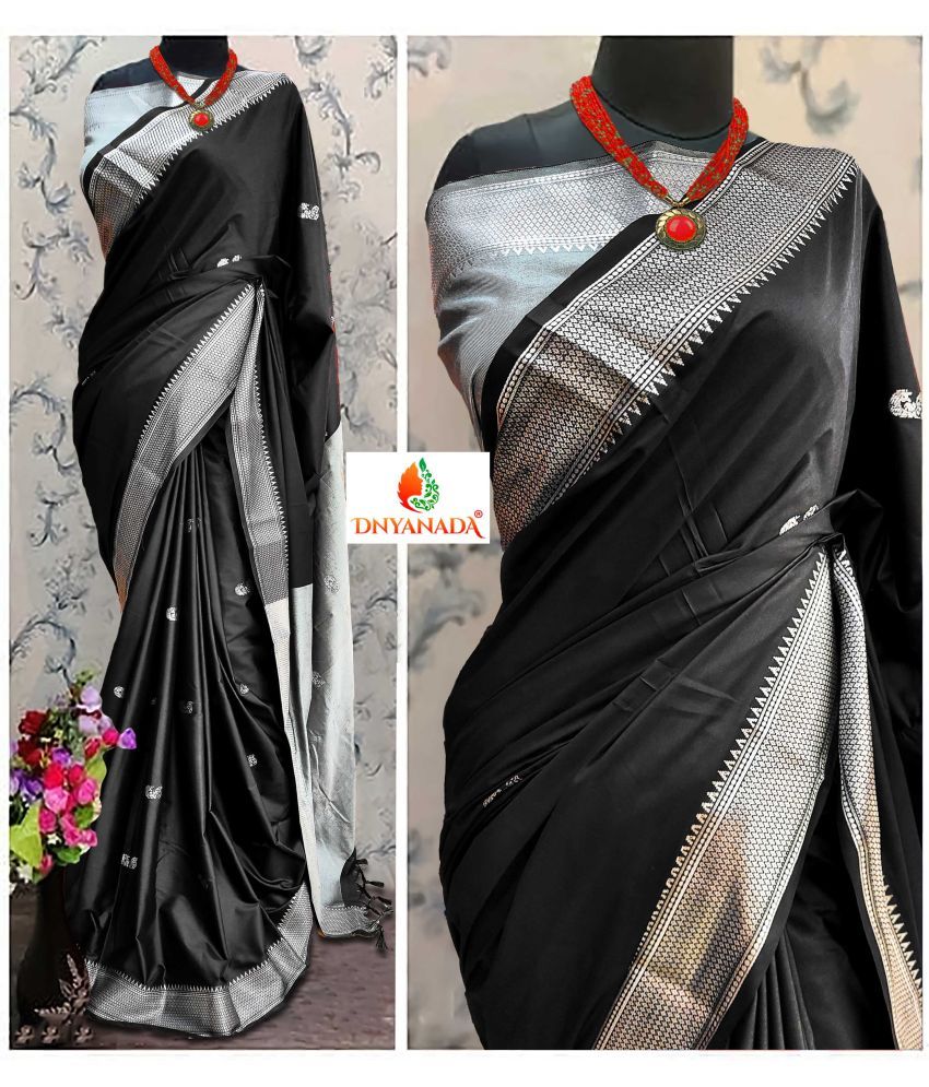     			Mysstre Cotton Silk Woven Saree With Blouse Piece - Black ( Pack of 1 )