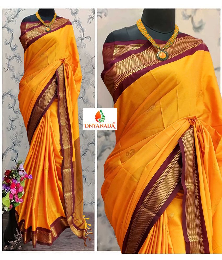     			Mysstre Cotton Silk Woven Saree With Blouse Piece - Orange ( Pack of 1 )