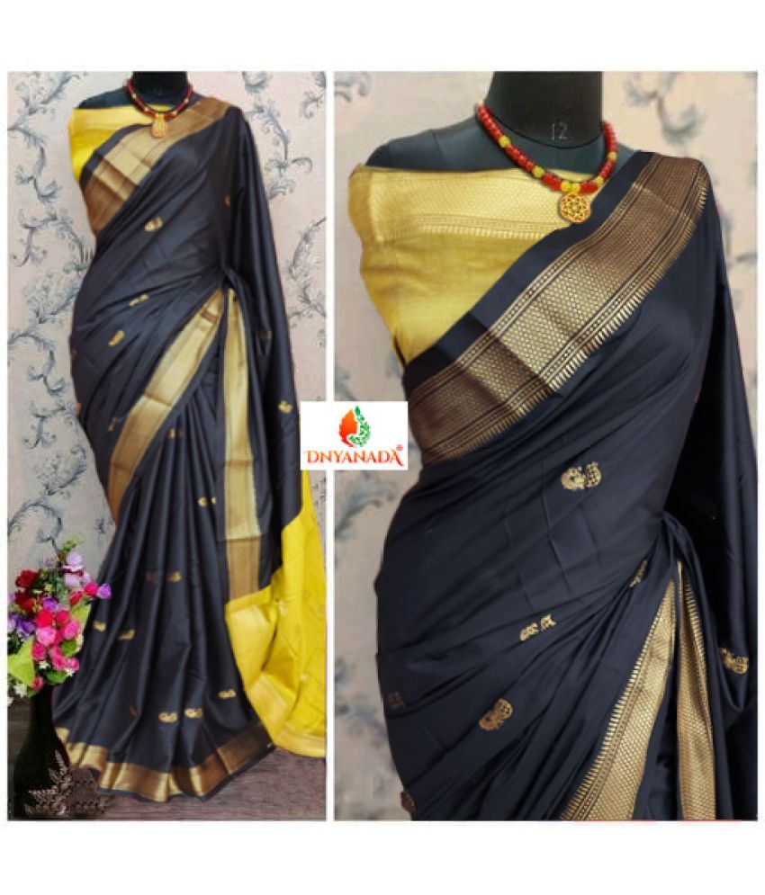     			Mysstre Cotton Silk Woven Saree With Blouse Piece - Black ( Pack of 1 )