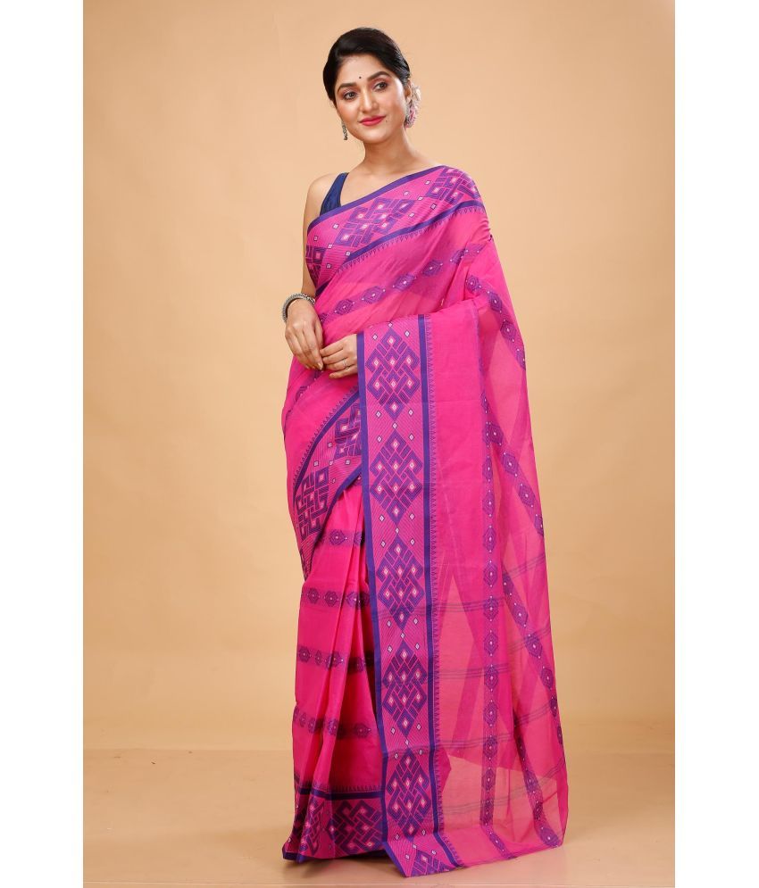     			Puspika Cotton Woven Saree Without Blouse Piece - Pink ( Pack of 1 )