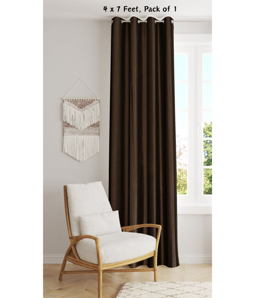     			SWIZIER Solid Semi-Transparent Eyelet Curtain 7 ft ( Pack of 1 ) - Brown