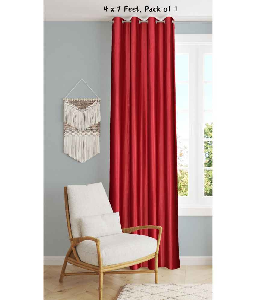     			SWIZIER Solid Semi-Transparent Eyelet Curtain 7 ft ( Pack of 1 ) - Maroon